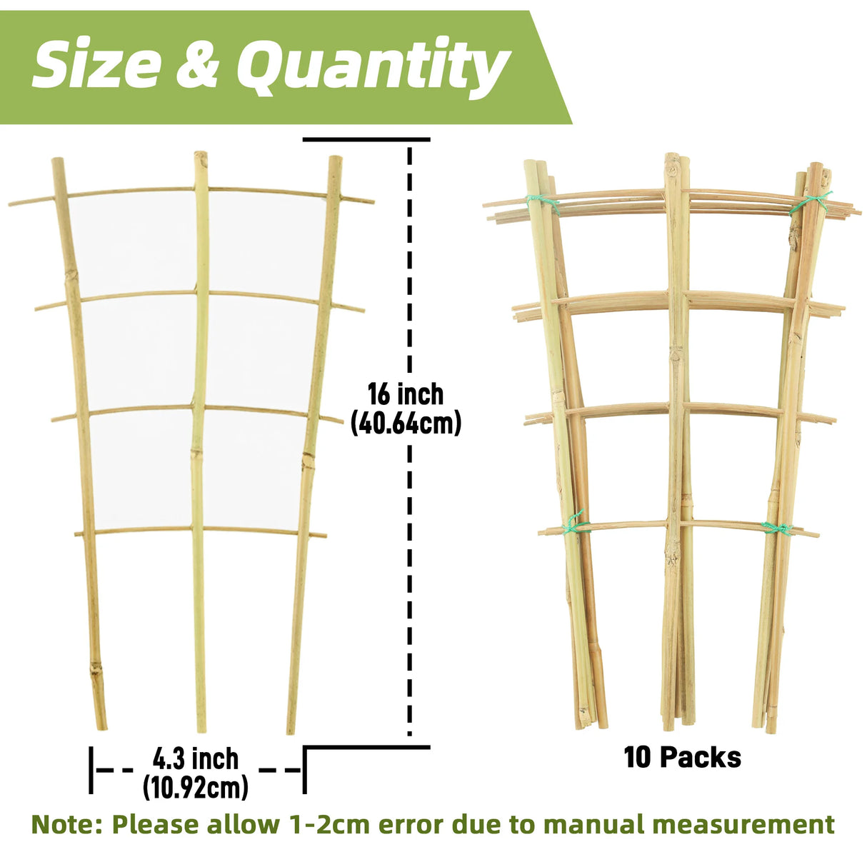 10 Pack Bamboo Trellis For Climbing Plants, 16 Inch Natural Garden Fan-shaped Plant Support Bracket, Suitable For Potted Plant D