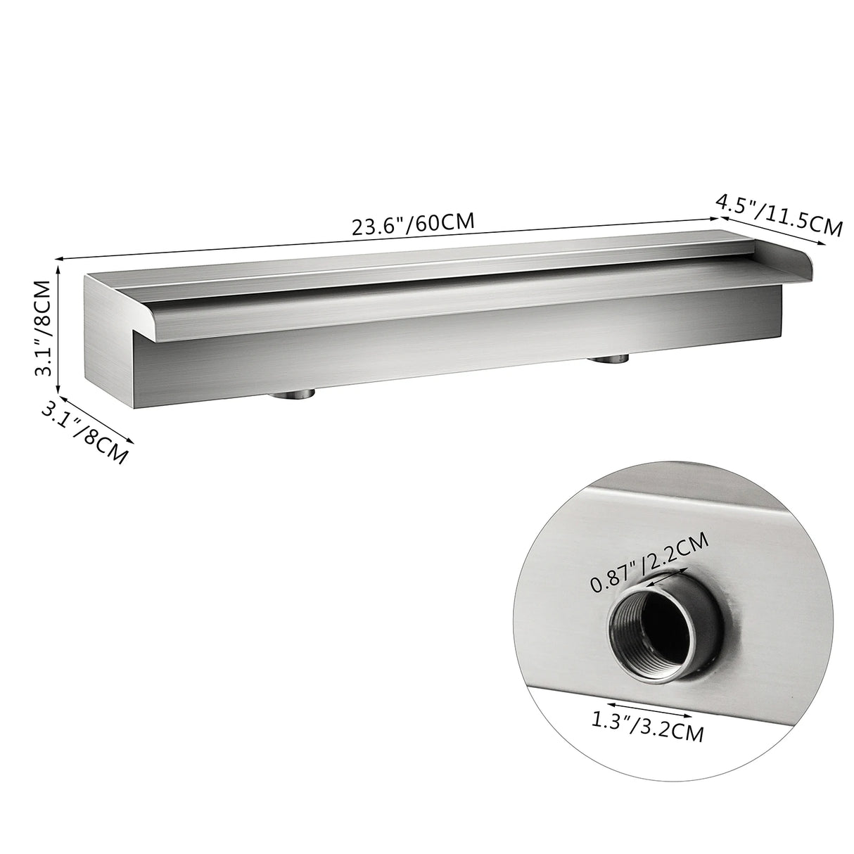VEVOR Waterfall Pool Fountain Stainless Steel W/ Pipe Connector Spillway Garden Outdoor Pond Rectangular Swimming Pool Fountain