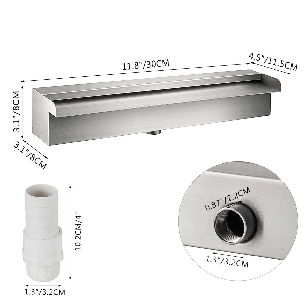 VEVOR Waterfall Pool Fountain Stainless Steel W/ Pipe Connector Spillway Garden Outdoor Pond Rectangular Swimming Pool Fountain