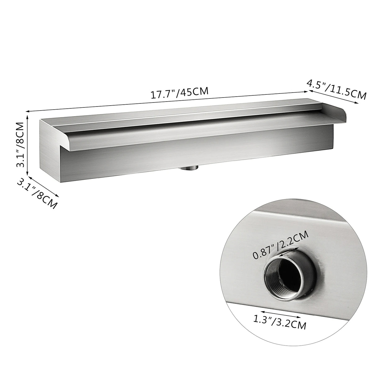 VEVOR Waterfall Pool Fountain Stainless Steel W/ Pipe Connector Spillway Garden Outdoor Pond Rectangular Swimming Pool Fountain
