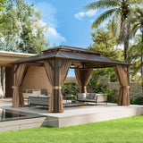 12'x16' Hardtop Gazebo, Aluminum Frame Permanent Pavilion with Curtains and Netting