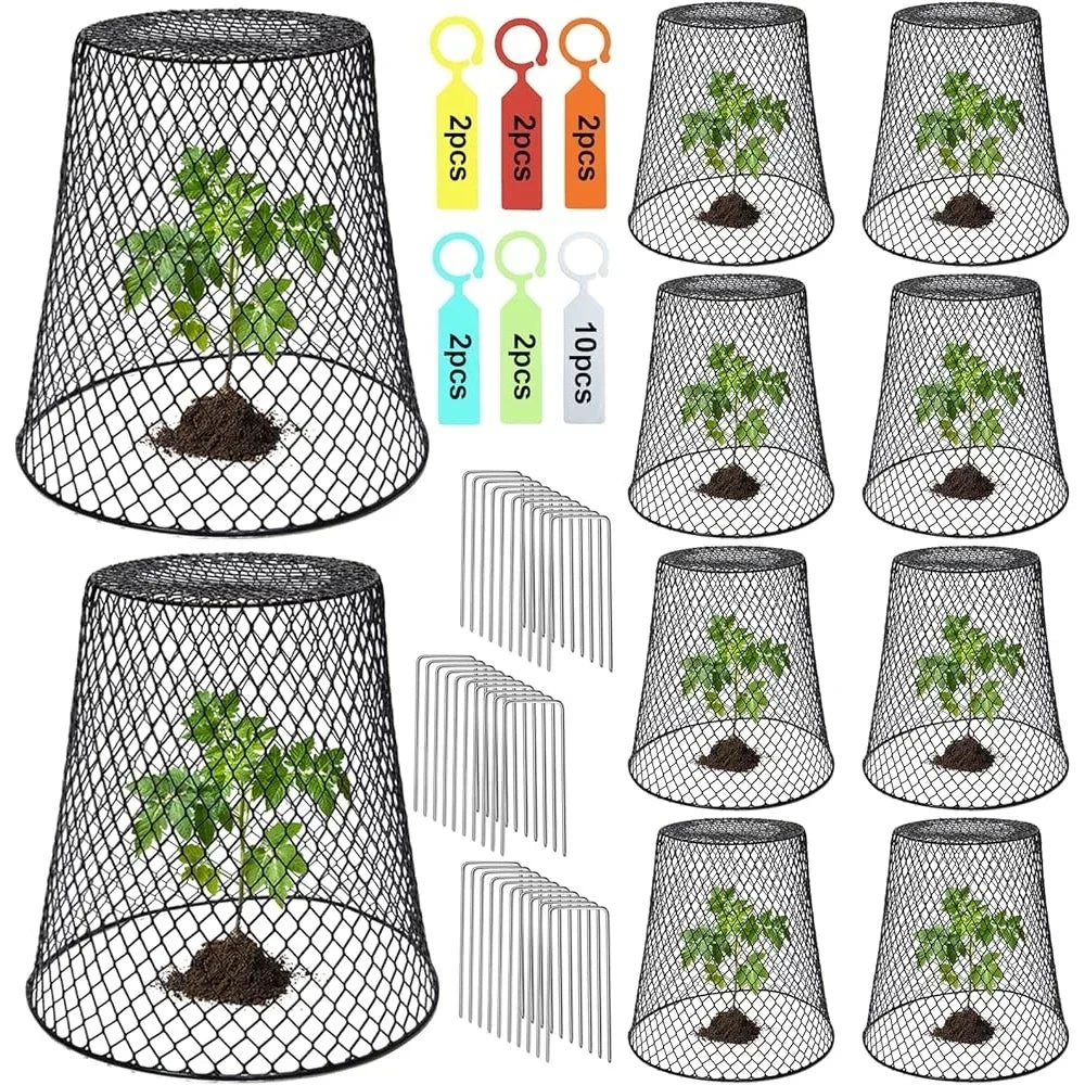 10 Pcs Metal Chicken Wire Cloche Plant Covers Garden Netting Animal Protectors with Stakes Labels Seedlings Flowers