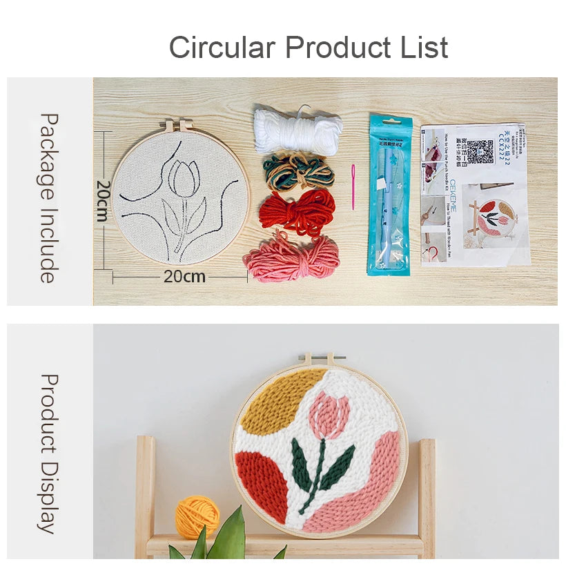 Punch Needles Embroidery Package Kit Beginner Flower Yarn Magic Needle For Embroidery Set Home Decor Needle Art Craft Kit Gift