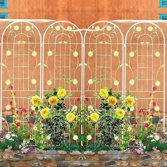 4 Pack Metal Garden Trellis 86.7" H Garden Fence Rustproof Trellis for Climbing Plants Support Roses Flower Outdoor Lawn Green-B