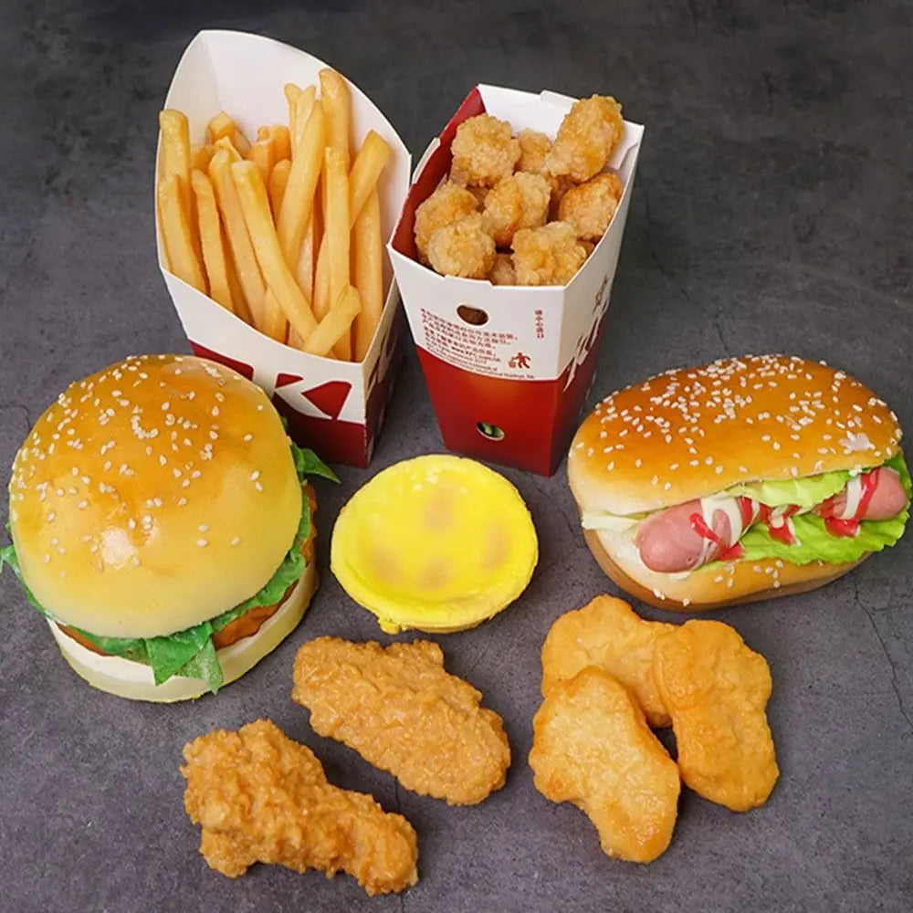 Toy Bakery Scene Model Home Ornament Simulation Kitchen Artificial Food Model Faux Fried Chicken Hamburger Fries Sandwish
