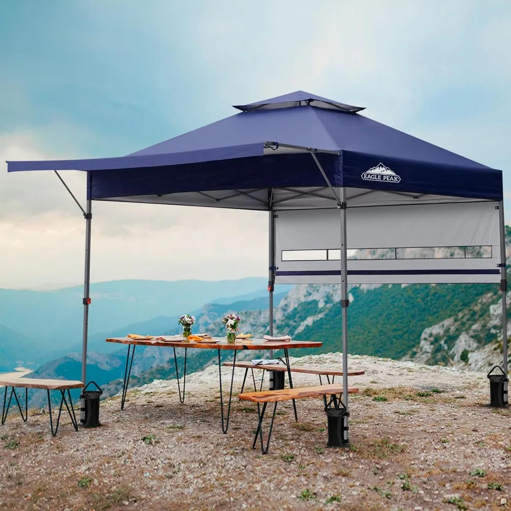 17x10 Pop up Gazebo Canopy Tent Outdoor Instant Canopy Shelter with Adjustable Dual Half Awnings (Blue)