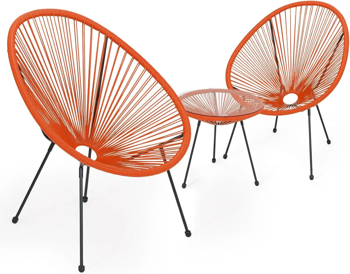 3-Piece Outdoor Chair Set - Glass Top Table, Woven PE Rope, Modern Bistro Set for Patio, Garden