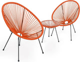 3-Piece Outdoor Chair Set - Glass Top Table, Woven PE Rope, Modern Bistro Set for Patio, Garden