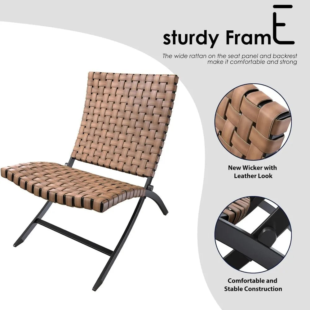 3-Piece Outdoor Folding Adirondack Chairs, Weather Resistant Wicker Patio Bistro Chairs and Coffee Table for Balcony Lawn Porch
