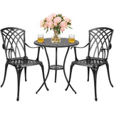 3 Piece Patio Bistro Set Cast Aluminum Bistro Table Set Outdoor Round Dining Table with Umbrella Hole for Porch, Lawn, Garden,