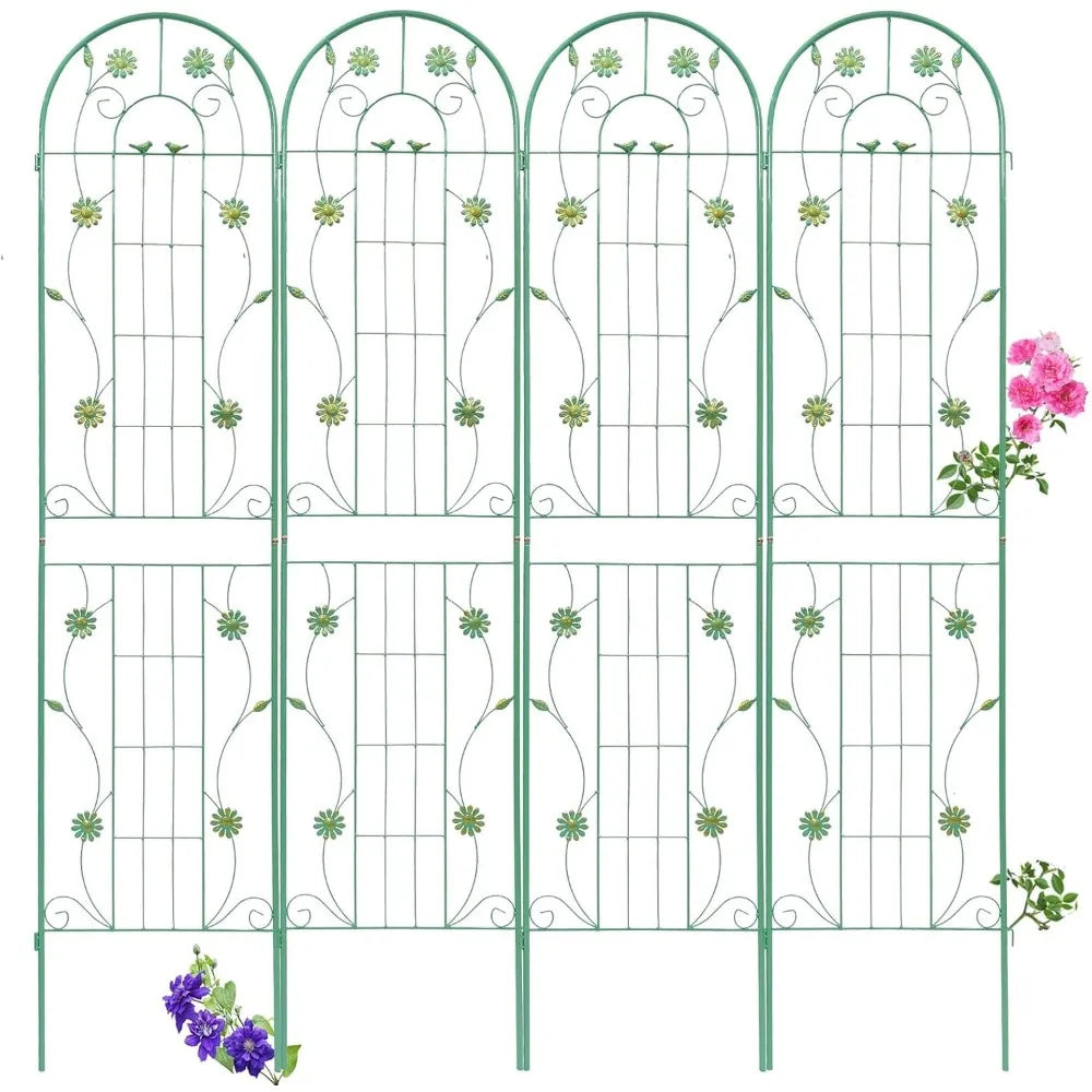 4 Pack Metal Garden Trellis 86.7" H Garden Fence Rustproof Trellis for Climbing Plants Support Roses Flower Outdoor Lawn Green-B