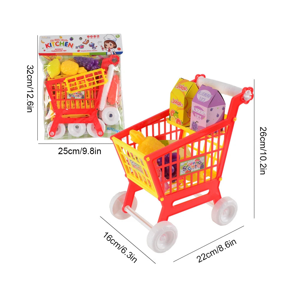 21 Pieces Grocery Store Cart Toys Interactive Play Set Role Play Toys with Pretend Food Accessories for Food Fruit Vegetables