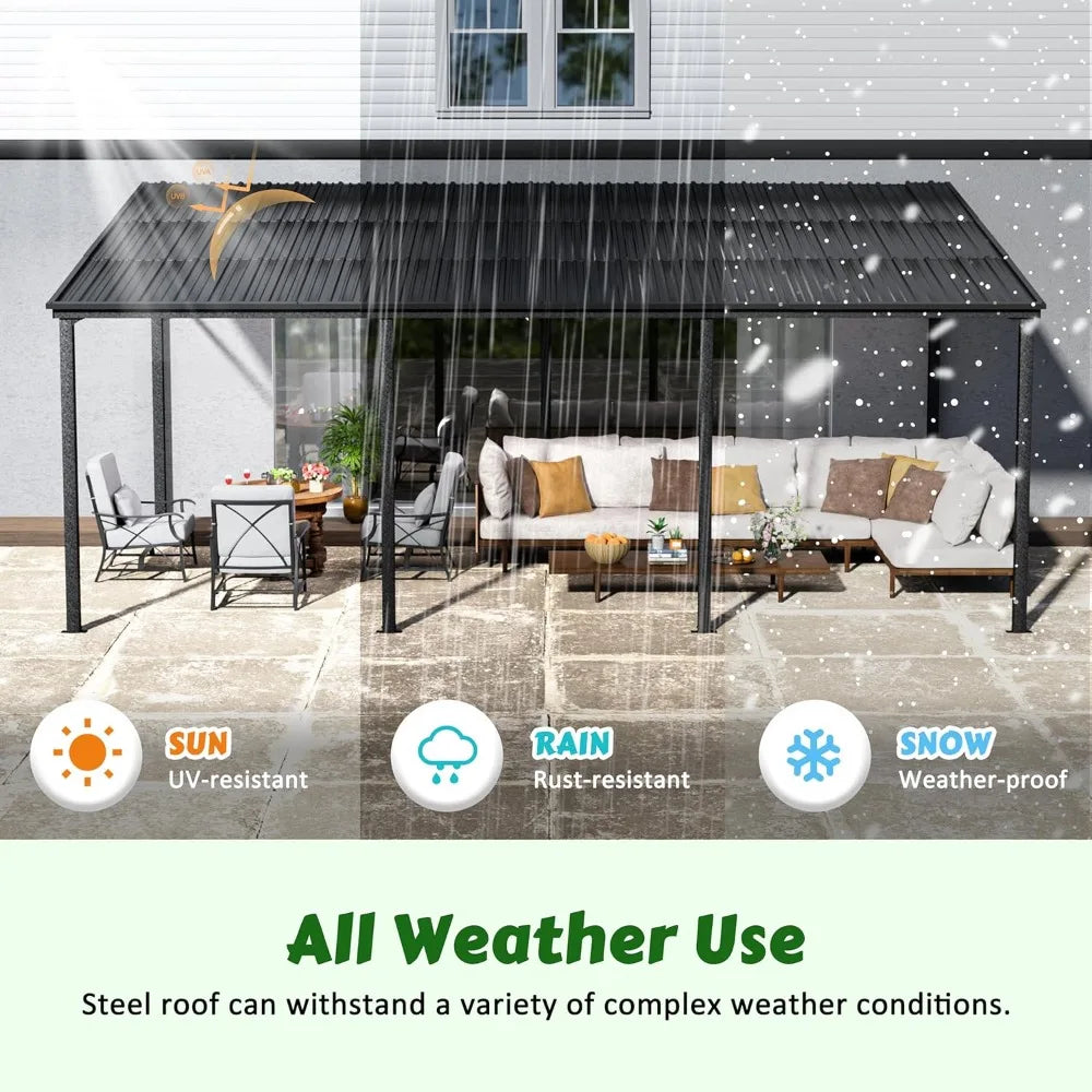 12'x 20' Outdoor Pergola on Clearance with Metal Frame,Wall-Mounted Heavy Duty Awnings for Patio, Deck, Lean to Pergola Gazebo