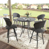 3 Pieces Patio Bar Set for Lawn Garden, 35.5" Bar Height Metal Round Table and 2 Wicker Outdoor Swivel Outdoor Bar Stools, Blac
