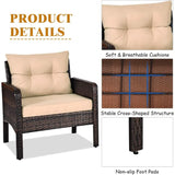 3 Piece Outdoor Patio Furniture Set for 2, Wicker Chairs with Glass Top Coffee Table, Thick Cushions, All Weather Garden Lawn
