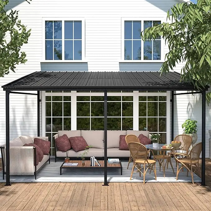 12'x 20' Outdoor Pergola on Clearance with Metal Frame,Wall-Mounted Heavy Duty Awnings for Patio, Deck, Lean to Pergola Gazebo