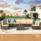 U-MAX Outdoor Sectional Furniture Chair Set with Cushions and Coffee Table,Patio PE Rattan Wicker Sofa, 7 Piece