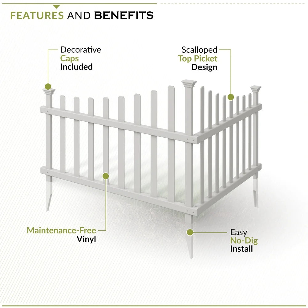Vinyl Picket Fence Panels No Dig Maintenance Free Garden Border Weather Resistant Decorative Corner Fence Outdoor Spaces