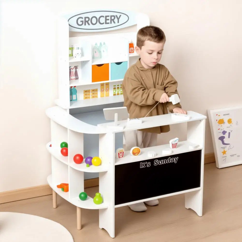 Toy Grocery Store, Toddler Grocery Store Playset Wooden Pretend Play Grocery Store Supermarket with Checkout Counter Snack Model