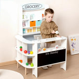 Toy Grocery Store, Toddler Grocery Store Playset Wooden Pretend Play Grocery Store Supermarket with Checkout Counter Snack Model