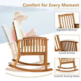 Patio Wooden Rocking Chair Lawn Garden Outdoor w/ Armrest Cushion Outdoor Furniture