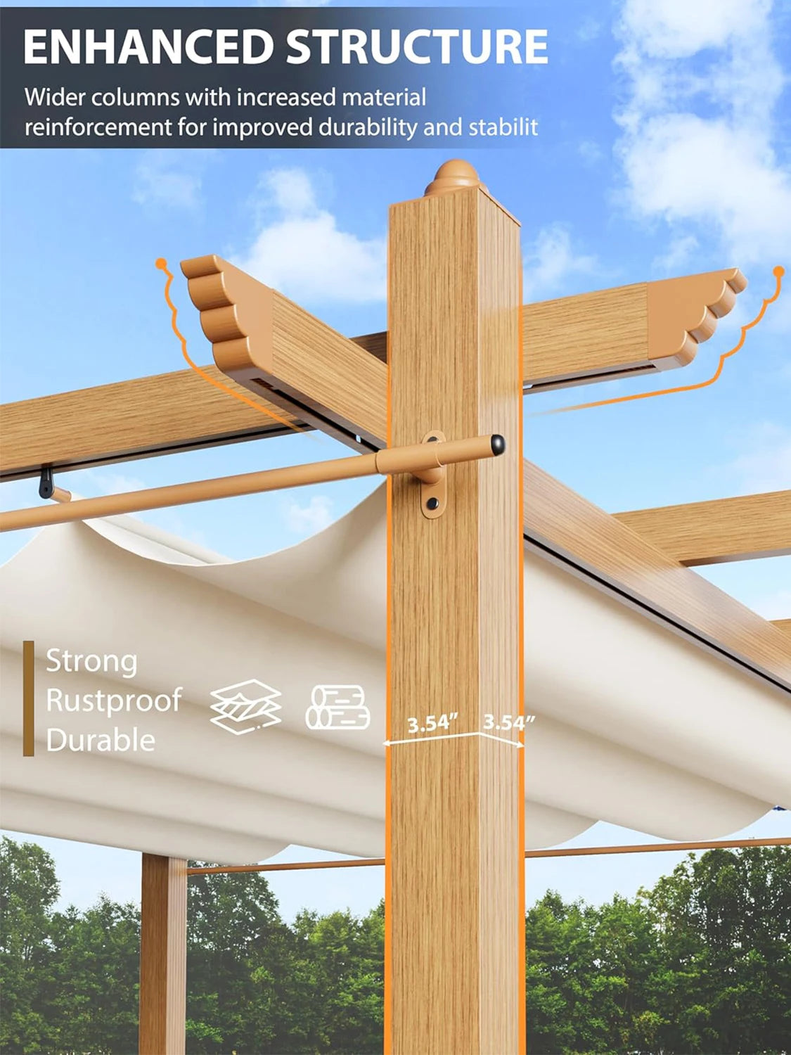 10X10FT 10X13FT Outdoor Pergola With Retractable Canopy,  Faux Wood Grain Metal Patio Gazebo, Modern Yard Pergola Shelter