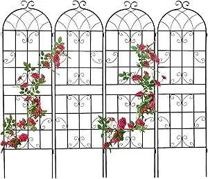 4 Pack Metal Garden Trellis 86.7" H Garden Fence Rustproof Trellis for Climbing Plants Support Roses Flower Outdoor Lawn Green-B