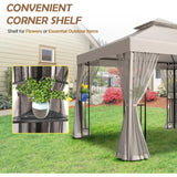 10x10 Outdoor Patio Gazebo with Netting and Corner Shelves,for Backyard, Lawn, Deck and Garden, Two-Tier Soft Top Canopy