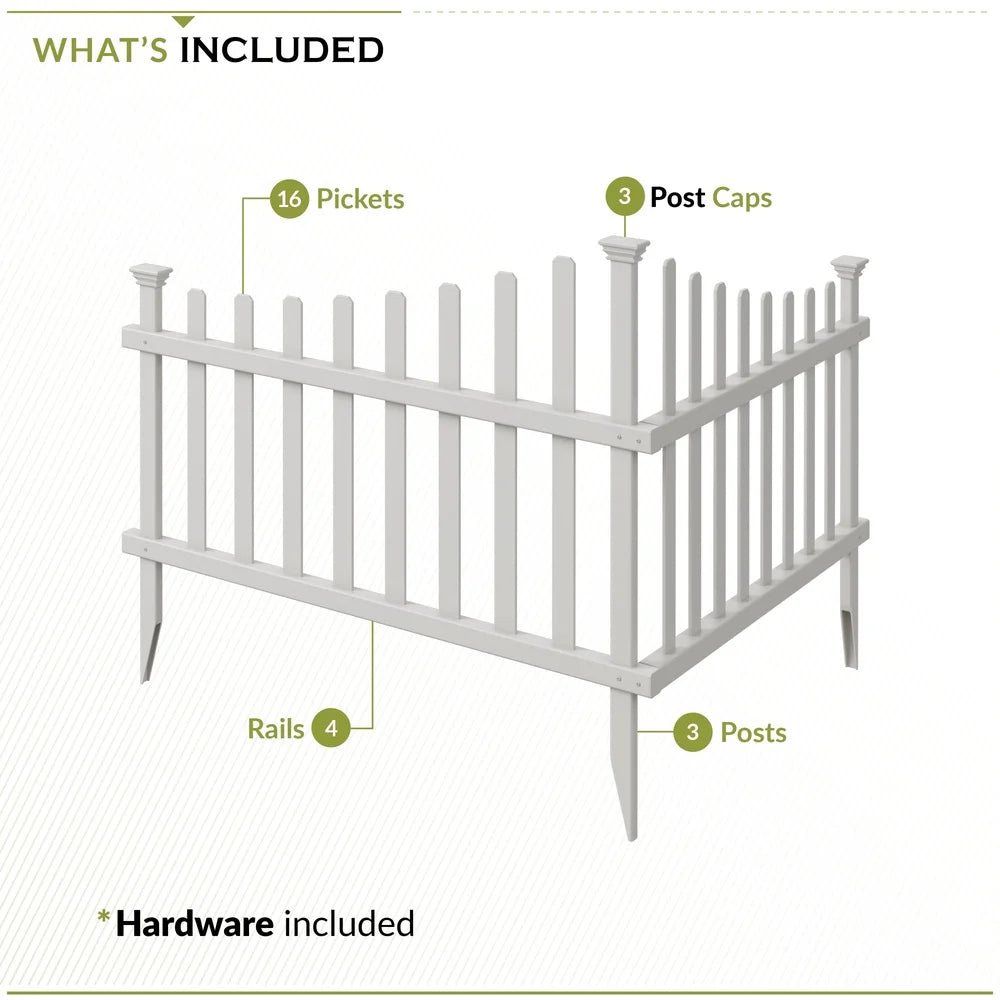 Vinyl Picket Fence Panels No Dig Maintenance Free Garden Border Weather Resistant Decorative Corner Fence Outdoor Spaces