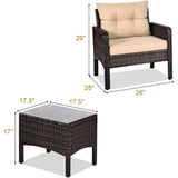 3 Piece Outdoor Patio Furniture Set for 2, Wicker Chairs with Glass Top Coffee Table, Thick Cushions, All Weather Garden Lawn