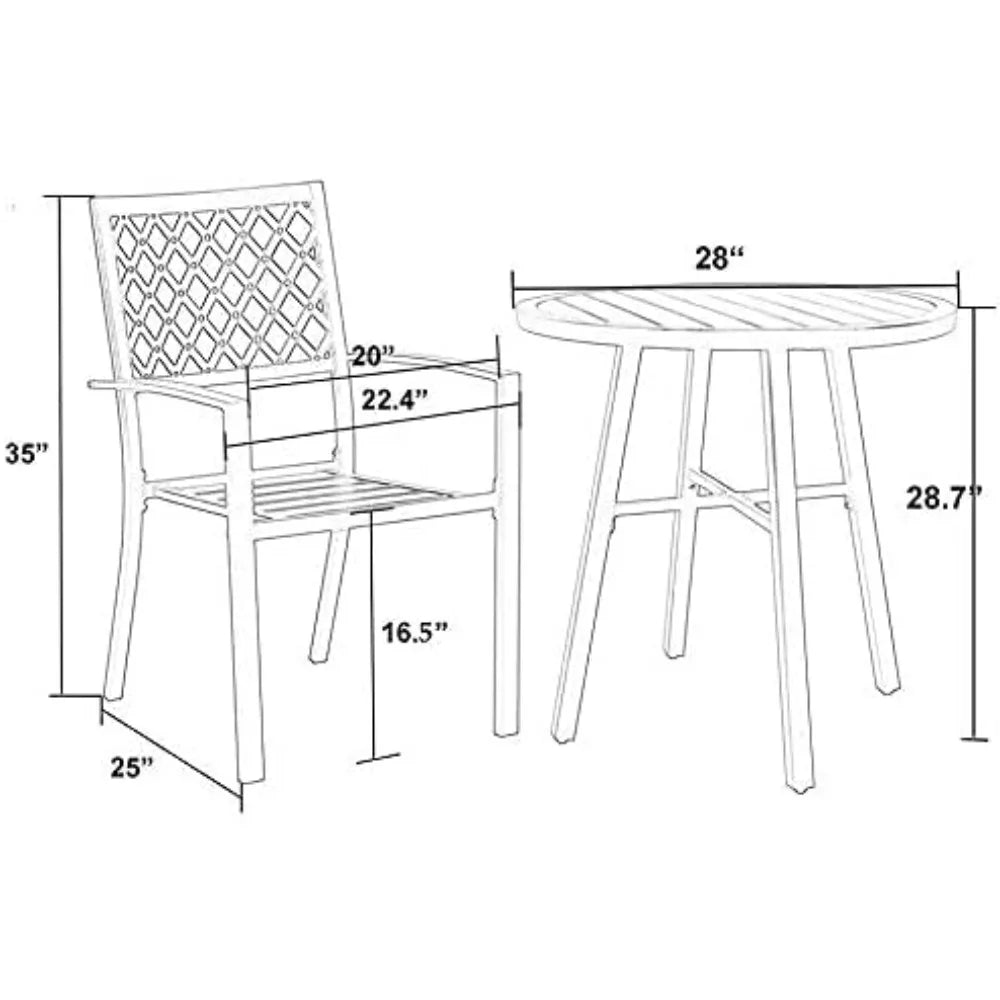 3-Piece Patio Bistro Sets Outdoor Matel Furniture Set with 1 x Table and 2 x Chair for Garden Backyard,Black