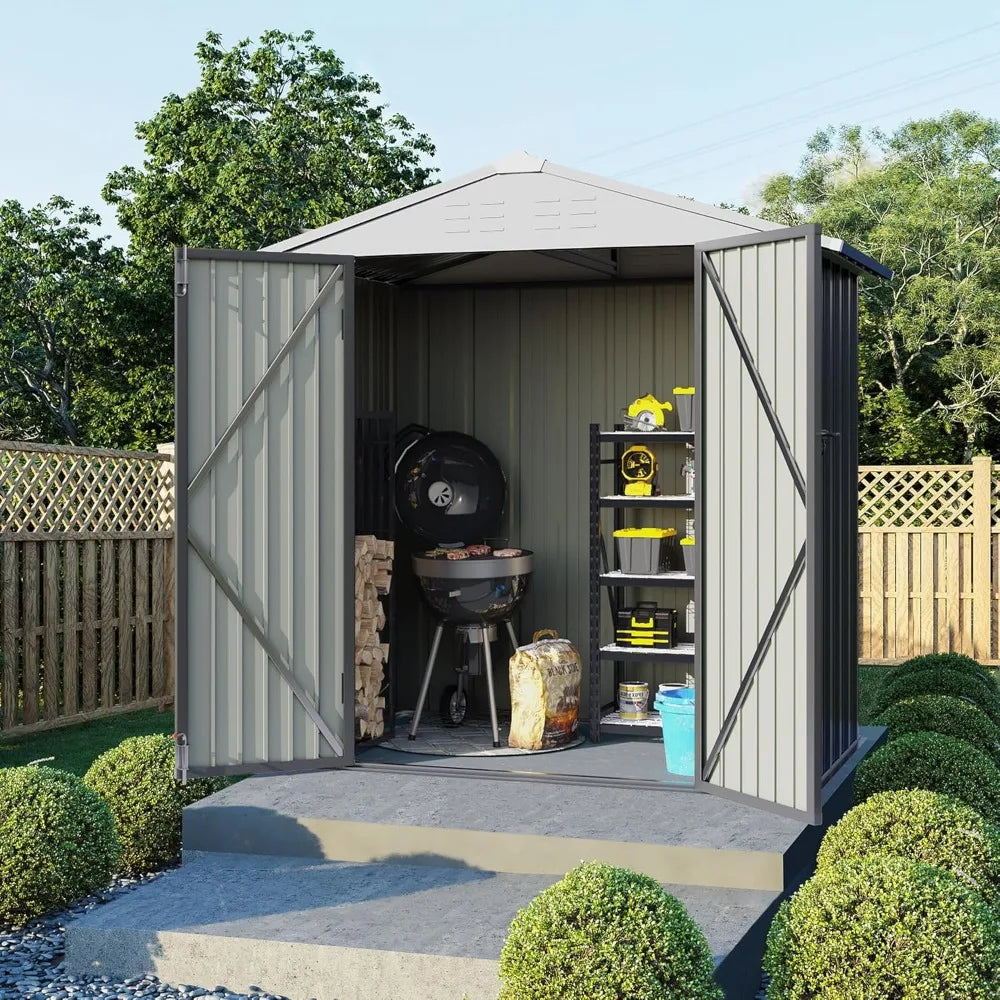 Storage Shed Waterproof Metal Garden Shed with Lockable Door Utility Tool Shed Outdoor Storage for Backyard, Patio and Lawn (6