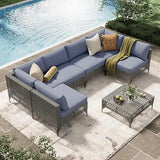 U-MAX Outdoor Sectional Furniture Chair Set with Cushions and Coffee Table,Patio PE Rattan Wicker Sofa, 7 Piece