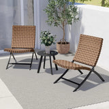 3-Piece Outdoor Folding Adirondack Chairs, Weather Resistant Wicker Patio Bistro Chairs and Coffee Table for Balcony Lawn Porch