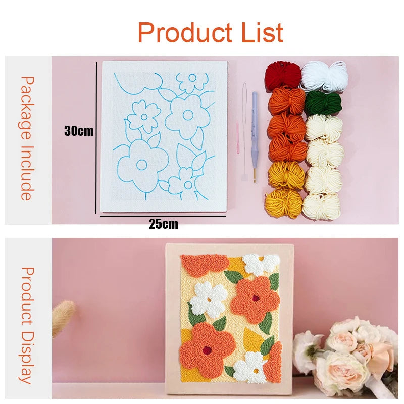 Punch Needles Embroidery Package Kit Beginner Flower Yarn Magic Needle For Embroidery Set Home Decor Needle Art Craft Kit Gift