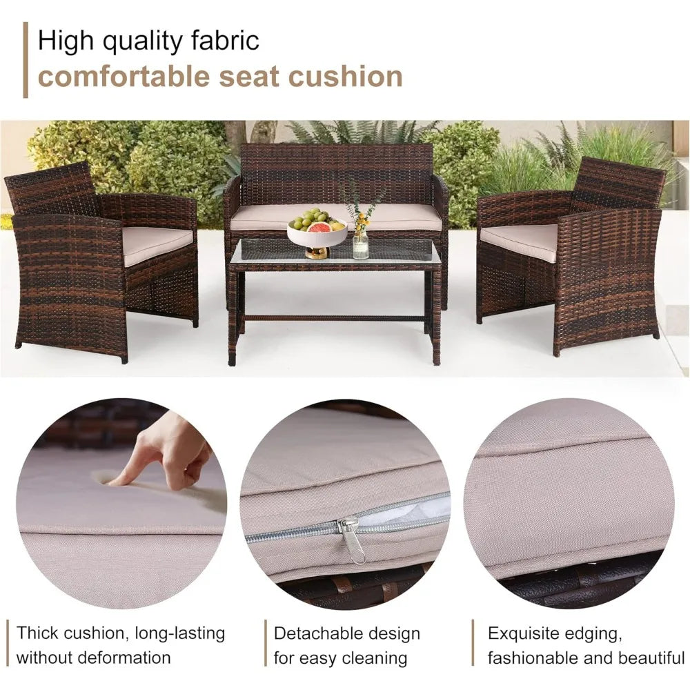 4 Pieces Outdoor Patio Furniture Sets Rattan Chair Patio Set Wicker Conversation Set Poolside Lawn Chairs Porch Poolside Balcony