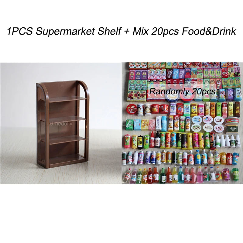 1:6 Scale Miniature Dollhouse Supermarket Shelf Mini Food Snack Beverage for Blyth BJD Doll Accessories Toy