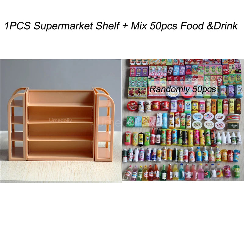 1:6 Scale Miniature Dollhouse Supermarket Shelf Mini Food Snack Beverage for Blyth BJD Doll Accessories Toy