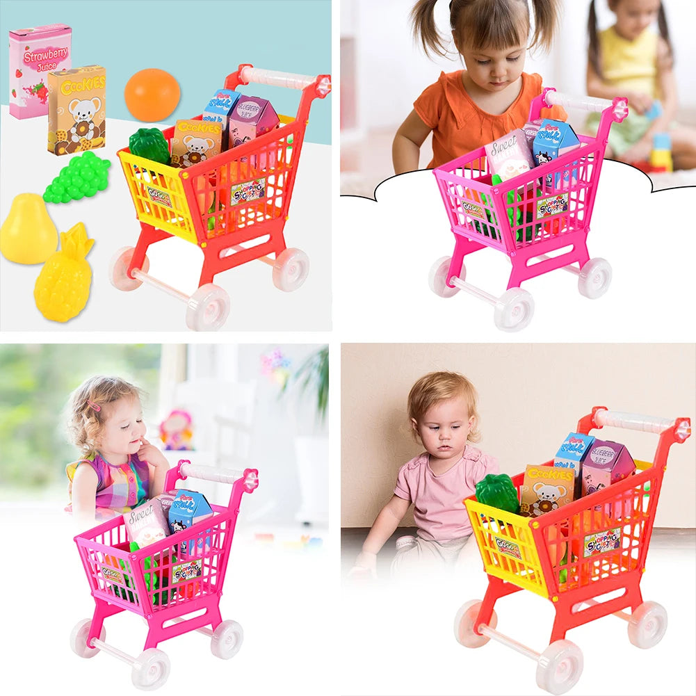 21 Pieces Grocery Store Cart Toys Interactive Play Set with Pretend Food Accessories for Children Kids for Food Fruit Vegetables
