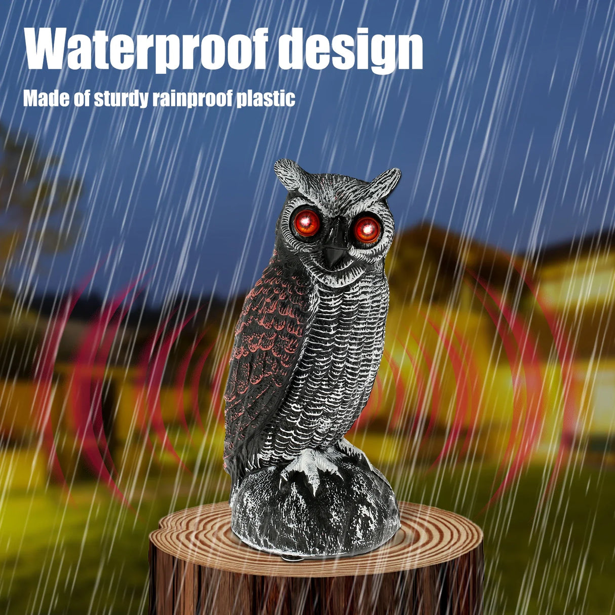 Owl Bird Repellent 360° Rotating Head Realistic Owl Statue Scarecrow Flashing Eyes Scary Sound Garden Bird Repellent Decoration