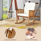 Patio Wooden Rocking Chair Lawn Garden Outdoor w/ Armrest Cushion Outdoor Furniture