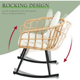 3 Pieces Rocking Chairs Set - Outdoor Wicker Rattan Rocking Chairs with Thickened Cushions, Boho Patio Furniture, Patio Convers