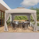 10x10 Outdoor Patio Gazebo with Netting and Corner Shelves,for Backyard, Lawn, Deck and Garden, Two-Tier Soft Top Canopy
