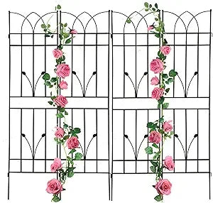 4 Pack Metal Garden Trellis 86.7" H Garden Fence Rustproof Trellis for Climbing Plants Support Roses Flower Outdoor Lawn Green-B