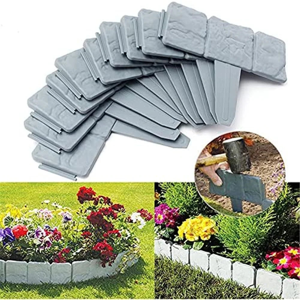 10pcs Garden Landscape Edging Border Imitation Stone Brick Plastic Fencing Lawn Plant Border Decorative Flower Grass Border