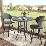 3 Pieces Patio Bar Set for Lawn Garden, 35.5" Bar Height Metal Round Table and 2 Wicker Outdoor Swivel Outdoor Bar Stools, Blac