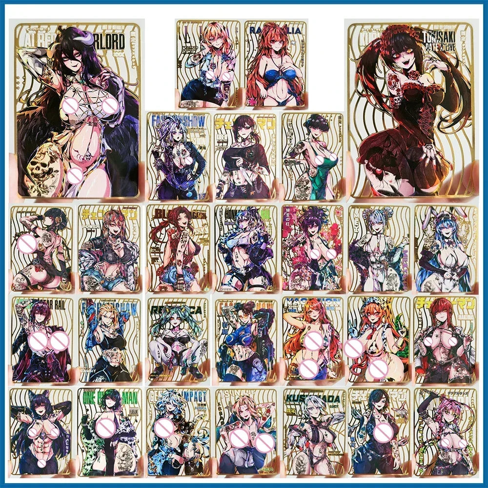 28PC/Set Anime Goddess Story DIY ACG Tsunade Albedo Kurumi Sexy Metal Card Collectible Cards Boys Play Toys Birthday Gifts