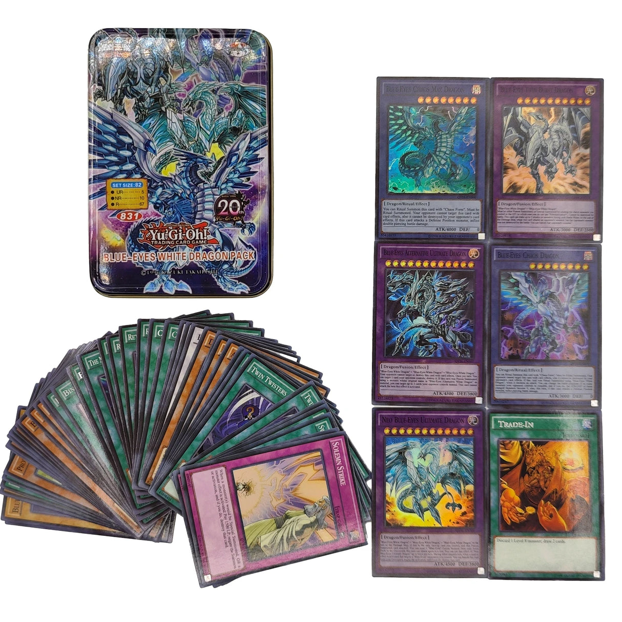 Yu Gi Oh Cards KAIBA PACK 3 Card Deck English TCG Holographic Golden White Dragon Duel Game Collection Card with Tin Box
