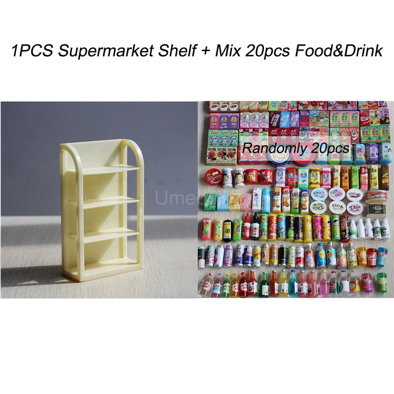 1:6 Scale Miniature Dollhouse Supermarket Shelf Mini Food Snack Beverage for Blyth BJD Doll Accessories Toy