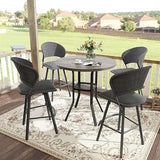 3 Pieces Patio Bar Set for Lawn Garden, 35.5" Bar Height Metal Round Table and 2 Wicker Outdoor Swivel Outdoor Bar Stools, Blac